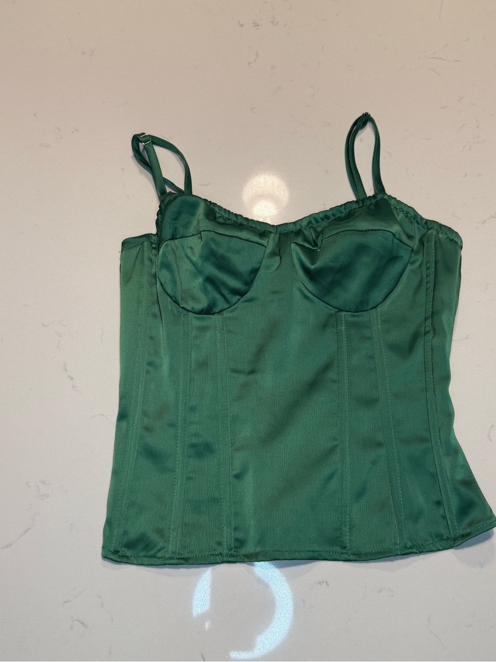 PrettyLittleThing Green Satin Boned Corset Top